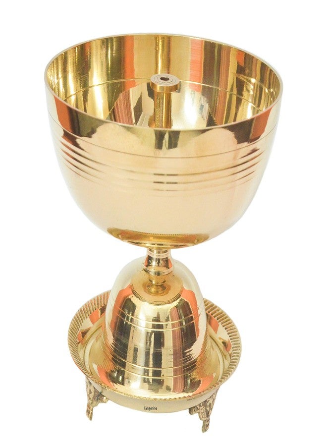 Tangerine Akhand Jyoti Diya with Stand || Brass Traditional Oil Lamp for Pooja at Tamples , Home, Office & Hotel (Diameter- 6 inch) - Image 1